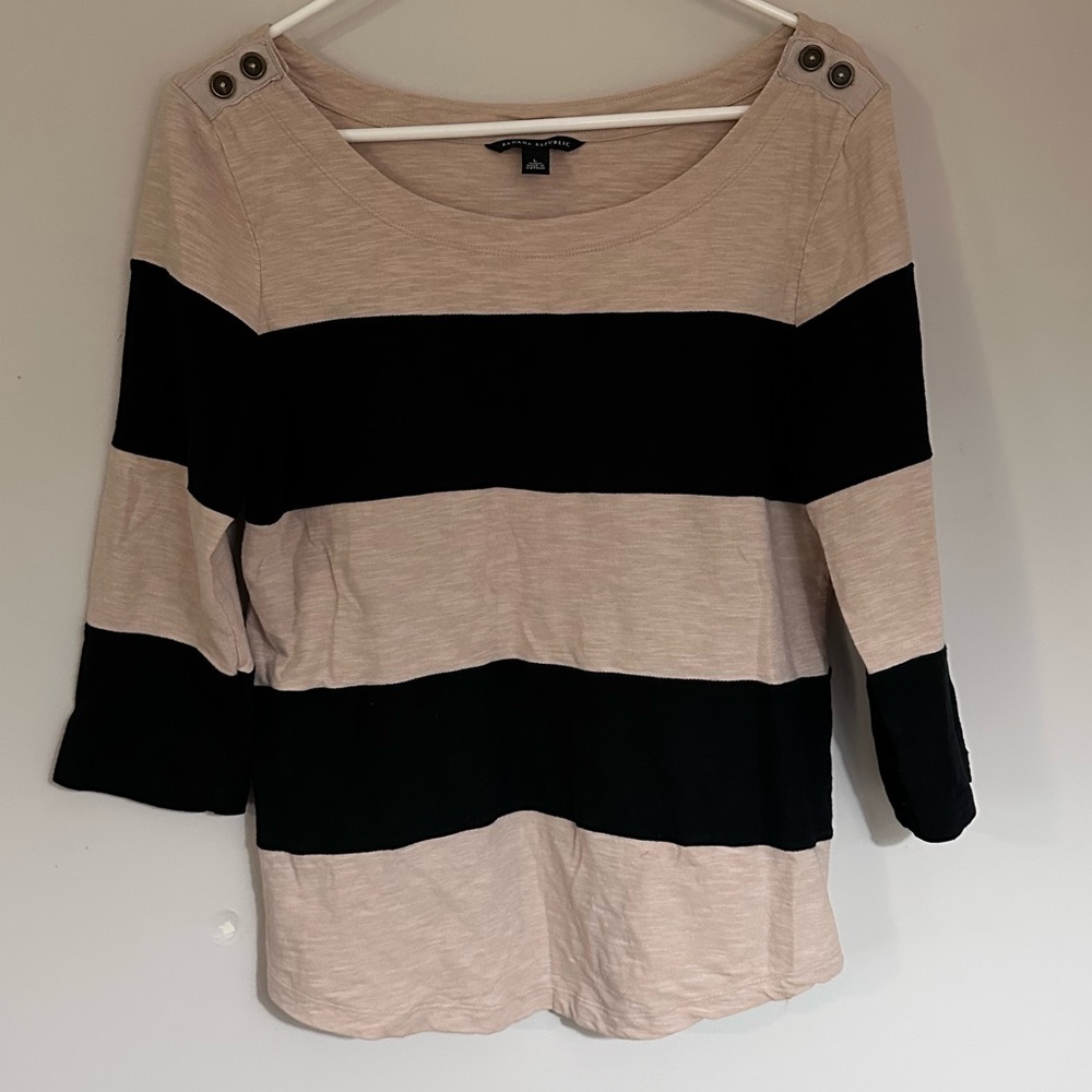 Banana Republic Black and Tan Striped Long Sleeve Top